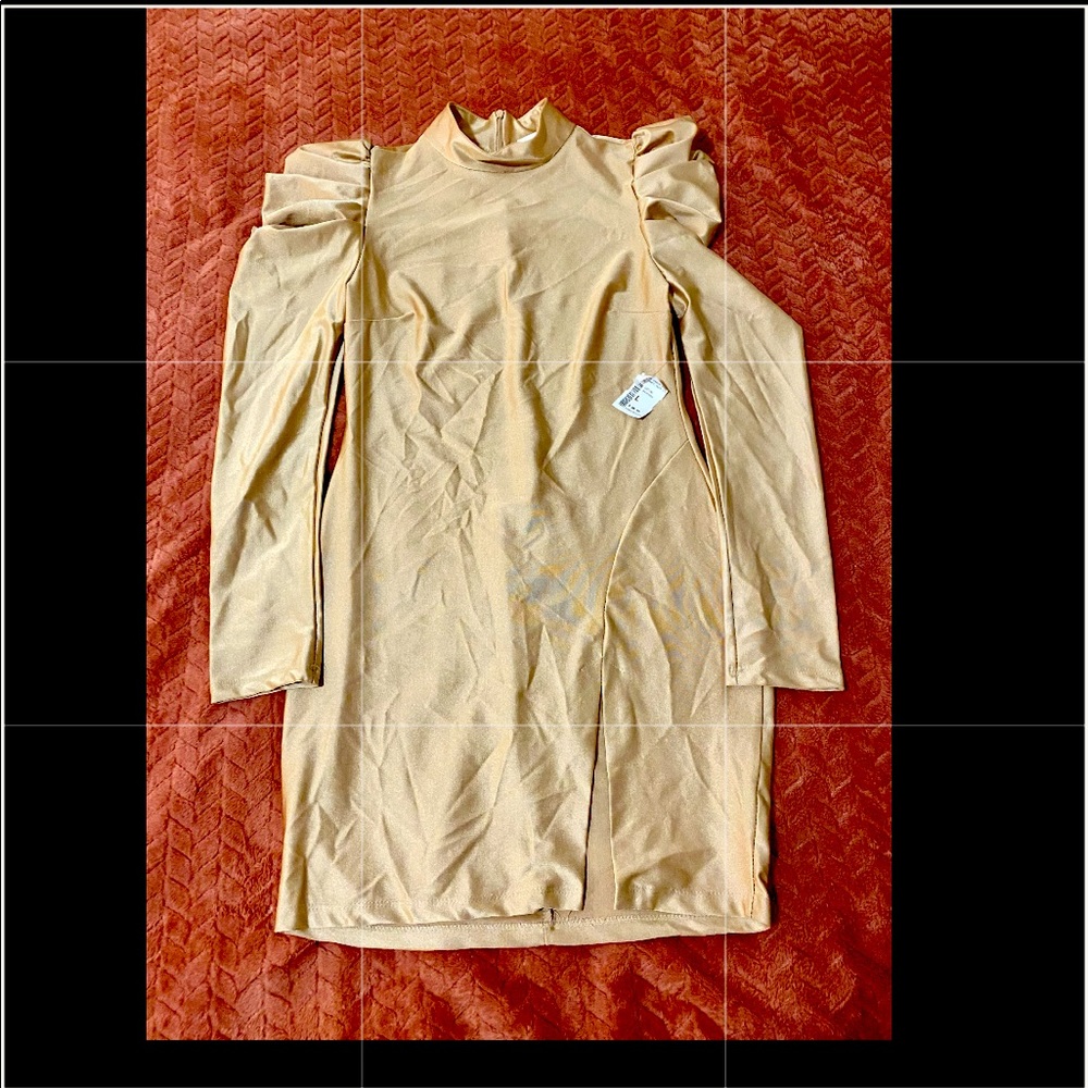 Body Con Long Sleeve Gold Dress